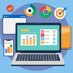 Fototapeta premium Laptop showing project management dashboard data visualization