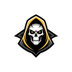 Menacing grim reaper skull emblem with yellow hood
