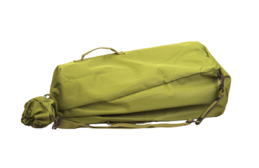 green bag for carrying yoga mats on white background