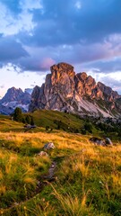 Picturesque mountain landscape with a sunset glow