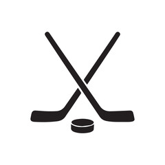 Simple Hockey Still Life Two Sticks Crossed Above Puck Depicted with Bold Black