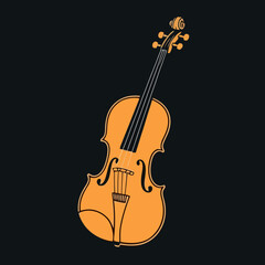 Fototapeta premium Orange violin illustration against a black background, musical instrument vector design for artistic projects