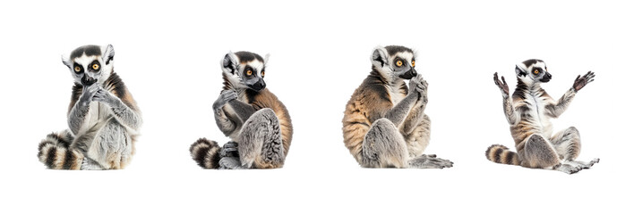 Obraz premium Collection of Lemur grooming Uses its hands to clean itself or others. full length isolate on transparent background