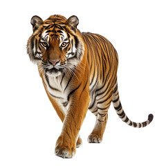 Obraz premium Tiger walking A tiger strides forward with powerful, fluid movements and tail swaying. full length isolate on transparent background