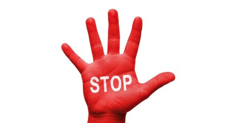 Red Hand with White 'STOP' Message: Symbol for Halt, Boundary Setting, or Warning Concept