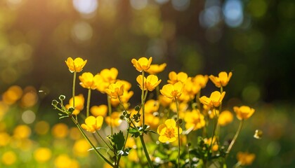 Obraz premium Yellow wildflowers bathed in sunlight