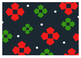 Christmas wallpaper: geometric flowers in Christmas theme on a dark blue background 