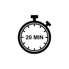 20-minute timer icon. Logo for clock, speed, and stopwatch timers. Attractive design for all purposes. Vector graphic illustration.