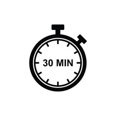 30-minute timer icon. Logo for clock, speed, and stopwatch timers. Attractive design for all purposes. Vector graphic illustration.