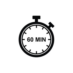 60-minute timer icon. Logo for clock, speed, and stopwatch timers. Attractive design for all purposes. Vector graphic illustration.