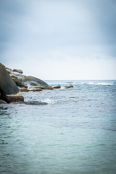 Tropical Rocky Coastline, Caribbean Sea and Granite Boulders in Tayrona National Natural Park, Santa Marta, Colombia