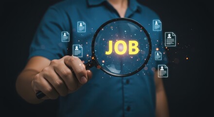 Man Using Magnifying Glass While Searching for Online Job Opportunities