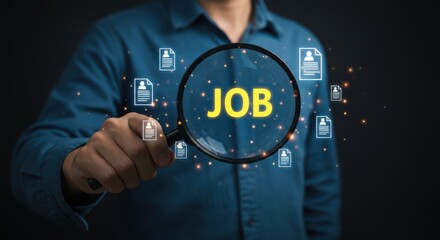 Man Using Magnifying Glass While Searching for Online Job Opportunities
