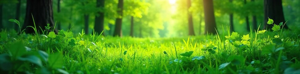 Sun-Dappled Lush Green Forest Floor Vibrant Nature Scene Perfect for Ecology and Environmental Backgrounds