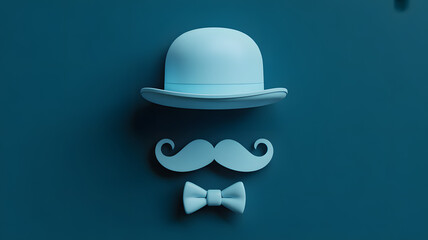 Stylish bowler hat, mustache, and bowtie for dapper men's fashion design and gentleman's lifestyle