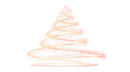Abstract Christmas tree created from glowing neon light lines in spiral form isolated on white background