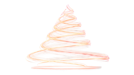 Abstract Christmas tree created from glowing neon light lines in spiral form isolated on white background