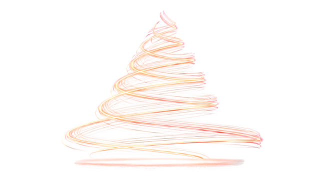 Abstract Christmas tree created from glowing neon light lines in spiral form isolated on white background