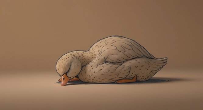 A Fowl Resting peacefully with its Head Down, Cartoon Style