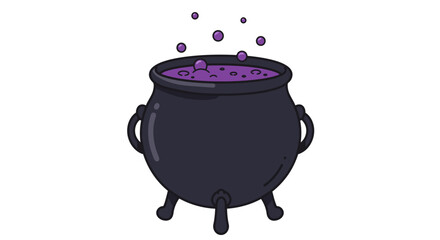 Cartoon image of a black cauldron filled with purple liquid and bubbles.