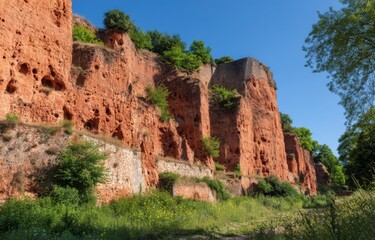 Red cliffs with vegetation