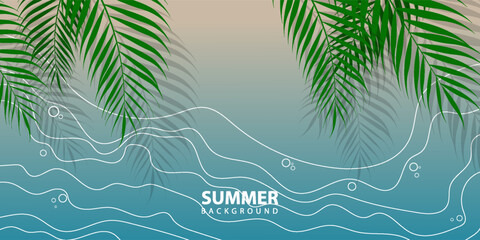 Yellow summer tropical background with tropical palm leaves. Minimal summer creative flat design. Vector illustration