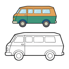 A simple minivan coloring page shows a family van with big windows, smooth wheels, and clear outlines, perfect for kids to color and imagine fun road adventures.