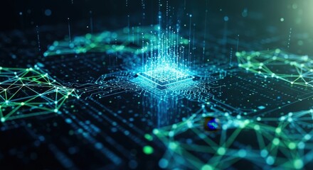 Obraz premium Abstract Representation of Computer Chip with Digital Elements in a Futuristic Environment