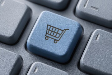 Close-up of a computer keyboard key with a shopping cart icon (1)