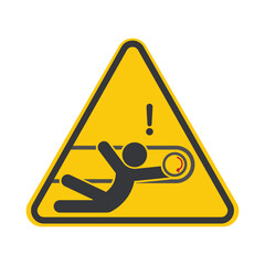 Isolated caution sign rotating machinery hazard, reminding workers to keep fingers and hands away to prevent industrial injury.