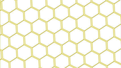 Bright, seamless white honeycomb pattern with vibrant lemon yellow outlines. Clean, abstract, and high-key graphic background.