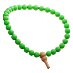 Green prayer beads with wooden tassel detail isolated on a transparent background creating a sacred object for meditation and devotion