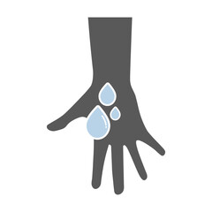 Isolated pictogram icon showing a wet hand with water drops, symbol for electrical hazard and workplace safety warning sign.