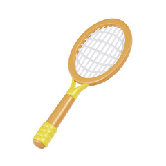 Orange and Yellow Tennis Racket with White Strings and Yellow Grip Isolated on Transparent Background