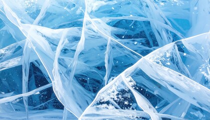 Translucent Blue Ice Texture with Geometric Fracture Lines and Abstract Patterns Frozen Surface Background Ice Lake Baikal Concept
