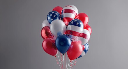 Festive Bunch of Patriotic Balloons Floating on Gray Background