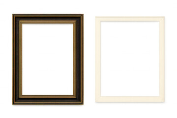 Empty ornate picture frame and passe-partout with transparent background, showcasing artwork or photographs