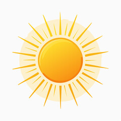A vibrant graphic illustration of a shining yellow and orange sun with radiating rays on a white background.