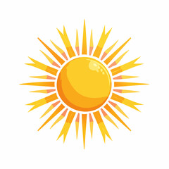A bright yellow sun with sharp orange rays radiating outwards against a white background.