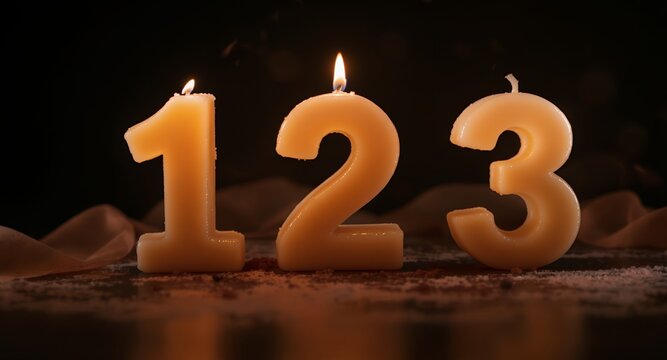 Festive number candles glowing with warm light