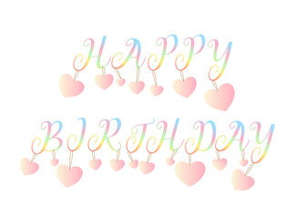 Happy Birthday with Hanging Cute Hearts Clip Art