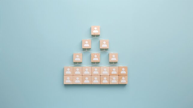 a visual representation of an organization structure, a concept of the hierarchical layers of a company