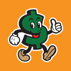 Funny dollar sign mascot character giving a thumbs up on a cheerful orange background, perfect for finance, money, or business concepts