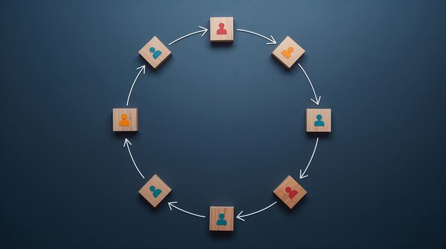 A visual representation of a circular process, demonstrating teamwork, and business process