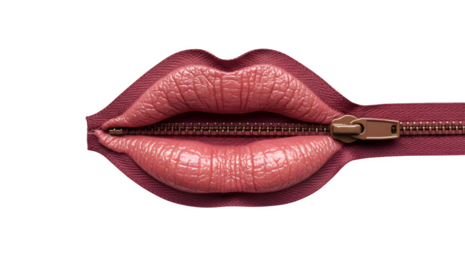 Red lips with zipper texture appear on black, creating a cinematic effect, use for branding, posters, or social media designs.