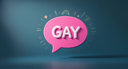 Pink Speech Bubble with the word GAY and Rainbow Accent