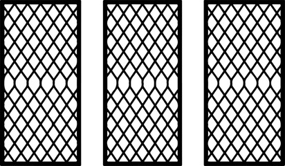 3 rectangular panels with repeating diamond mesh laser cut pattern