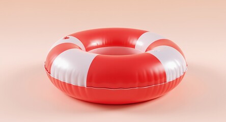Red and white inflatable safety ring, summer accessory, water safety equipment