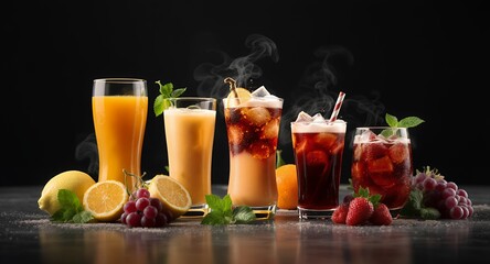 Refreshing Beverages Collection with Fruits and Ice