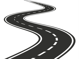 stylized 3D vector illustration of a curved asphalt road.